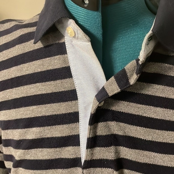 Tommy Hilfiger mens navy/grey striped polo shirt medium - Picture 3 of 6